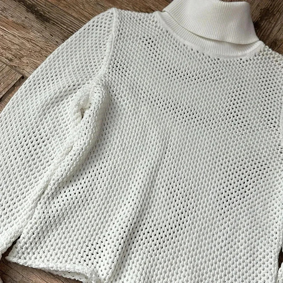 A.L.C. Sweater Womens large White Jones Open Knit cropped Turtleneck - Picture 3 of 8